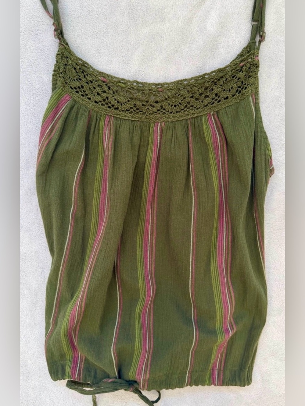 girl krazy Olive Striped Cami with Pink & Green Accents